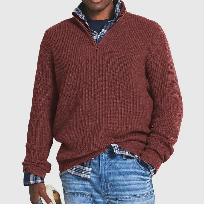 Bobby - Smarter Look Sweater with Zip Wine Red