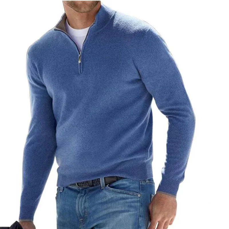 Ezra - Men's Merino Wool Pullover-Dark Blue