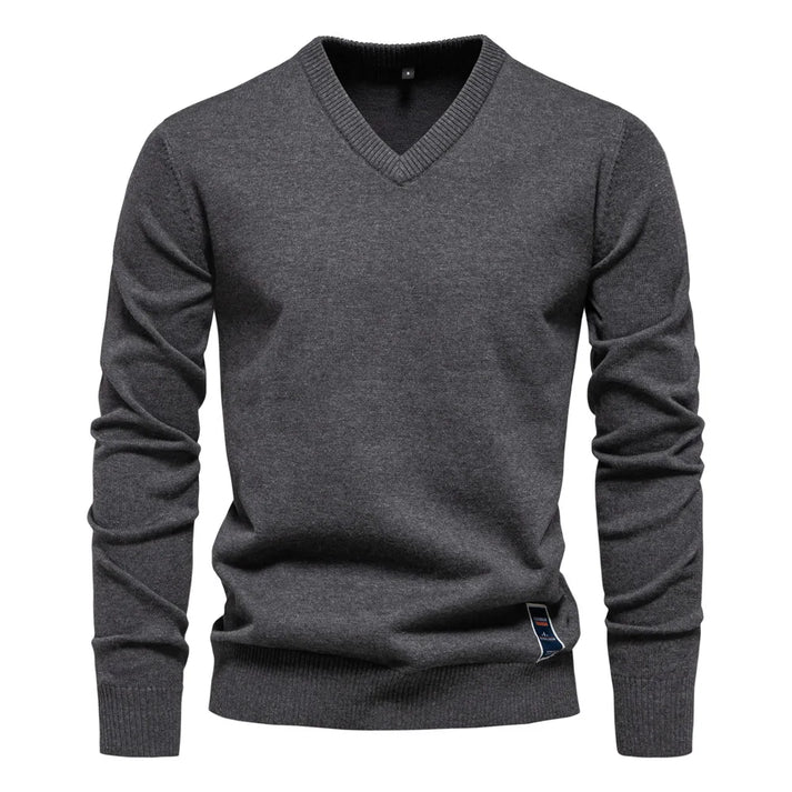 Nick - Merino Wool V-neck Sweater-Dark Gray