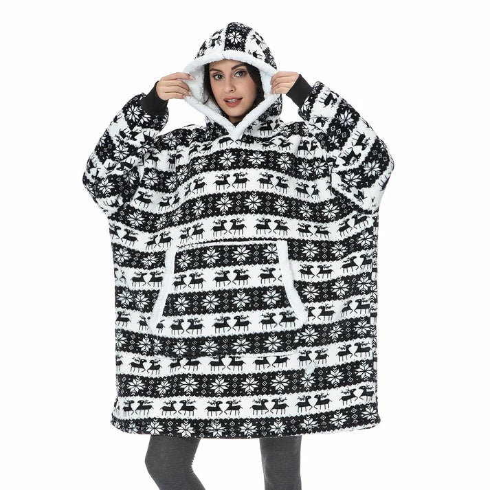 Angela - Soft Comfy Blanket with Hoodie Black Deer