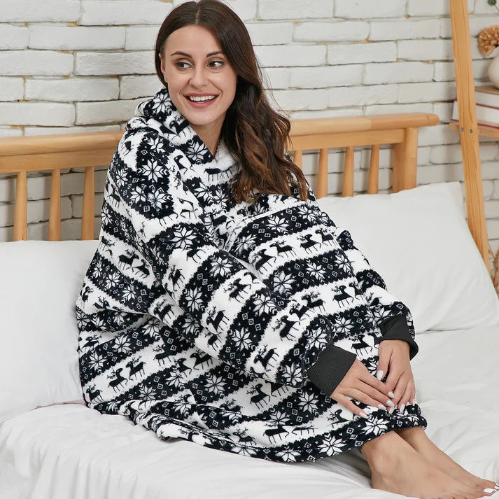 Angela - Soft Comfy Blanket with Hoodie Black Deer