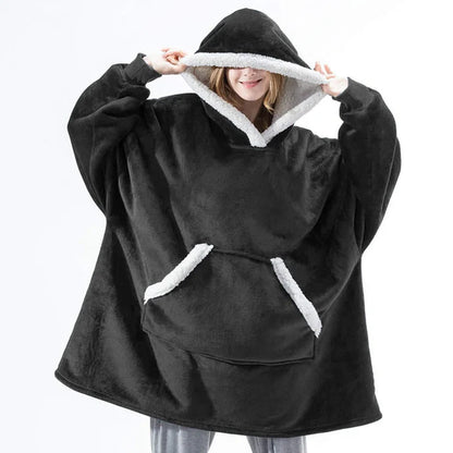 Angela - Soft Comfy Blanket with Hoodie Black