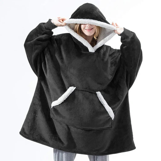 Angela - Soft Comfy Blanket with Hoodie Black