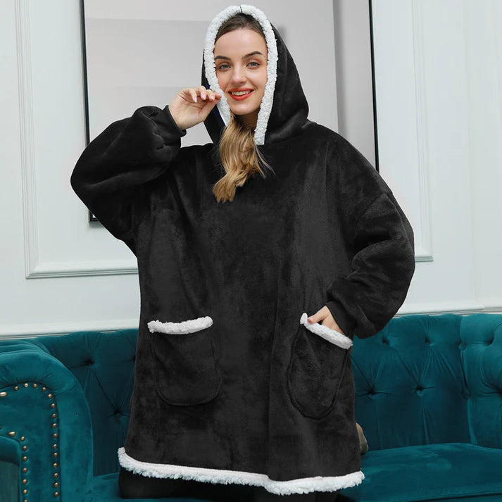 Angela - Soft Comfy Blanket with Hoodie Black