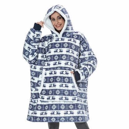 Angela - Soft Comfy Blanket with Hoodie Blue Deer