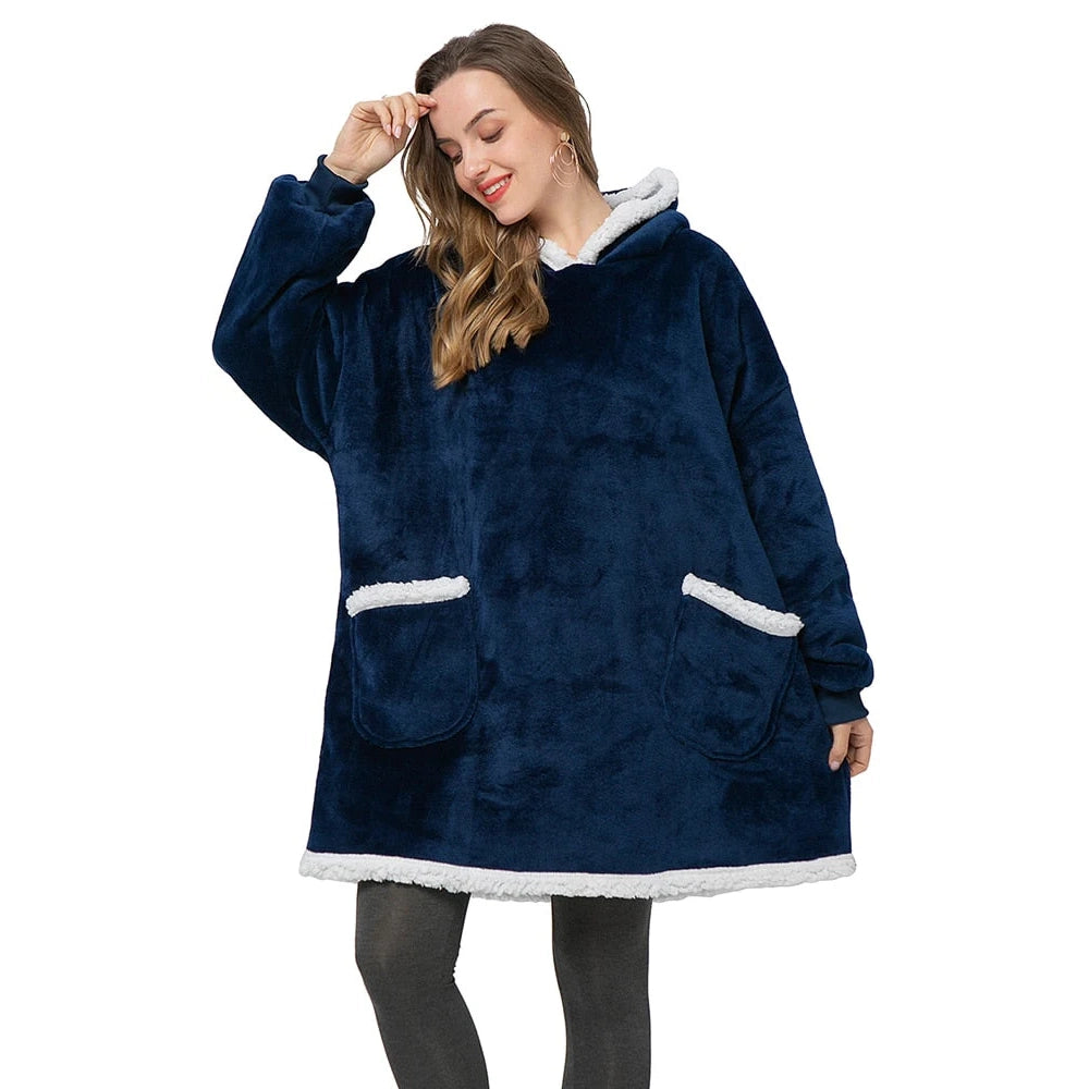 Angela - Soft Comfy Blanket with Hoodie Blue