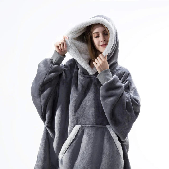 Angela - Soft Comfy Blanket with Hoodie Gray