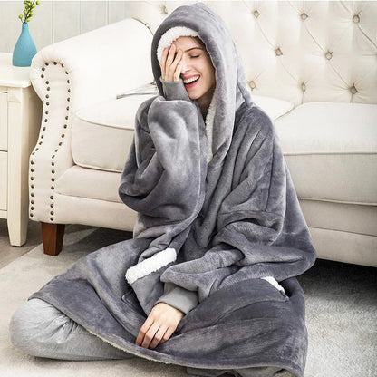 Angela - Soft Comfy Blanket with Hoodie Gray
