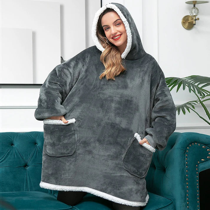 Angela - Soft Comfy Blanket with Hoodie Gray