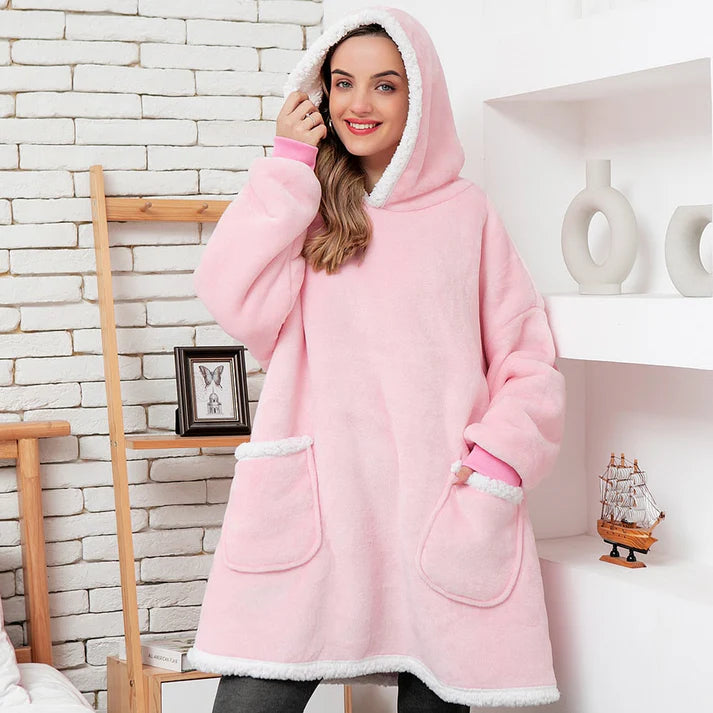 Angela - Soft Comfy Blanket with Hoodie Pink