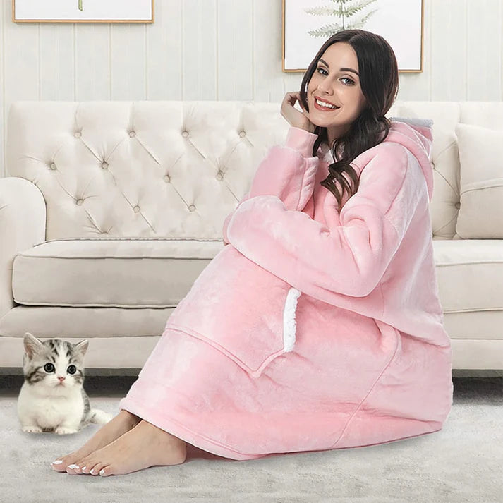 Angela - Soft Comfy Blanket with Hoodie Pink