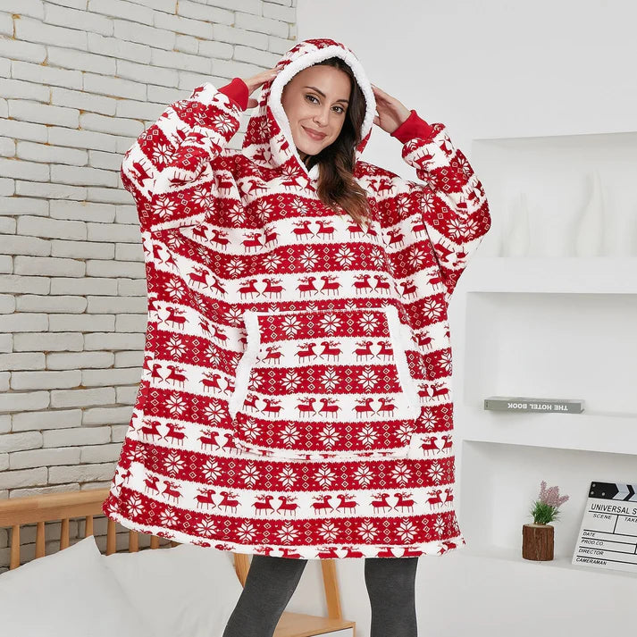 Angela - Soft Comfy Blanket with Hoodie Red Deer