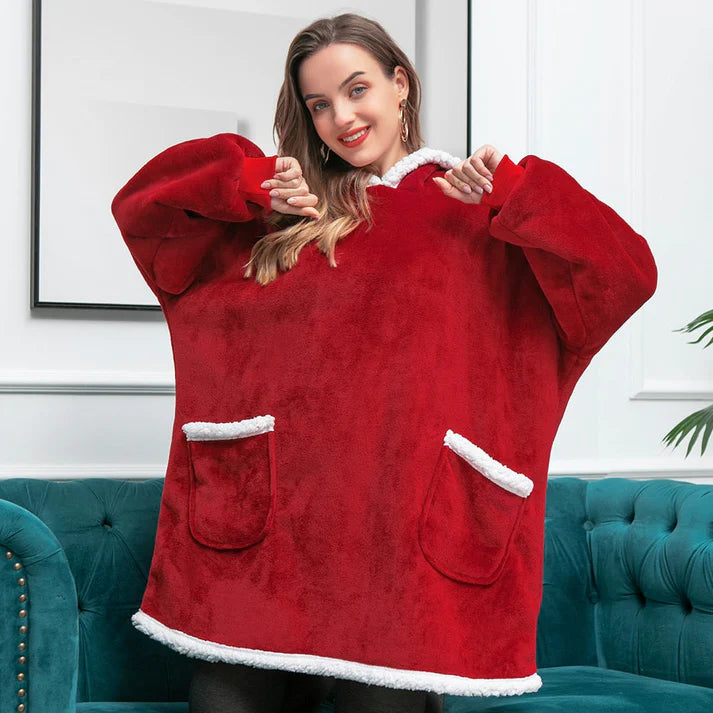 Angela - Soft Comfy Blanket with Hoodie Red