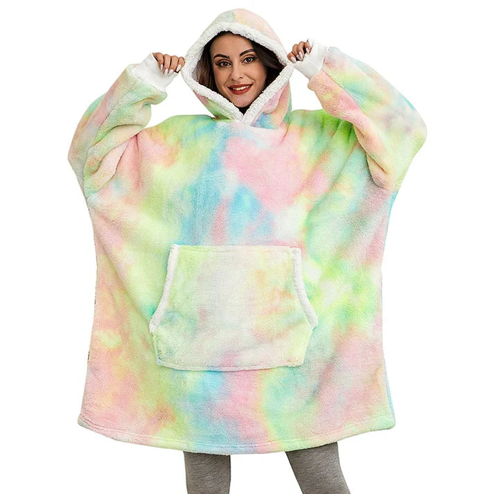 Angela - Soft Comfy Blanket with Hoodie Washed Rainbow