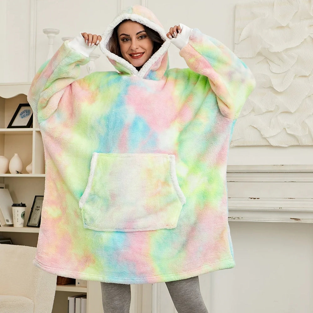 Angela - Soft Comfy Blanket with Hoodie Washed Rainbow