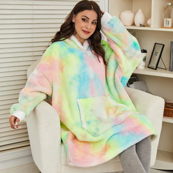 Angela - Soft Comfy Blanket with Hoodie Washed Rainbow