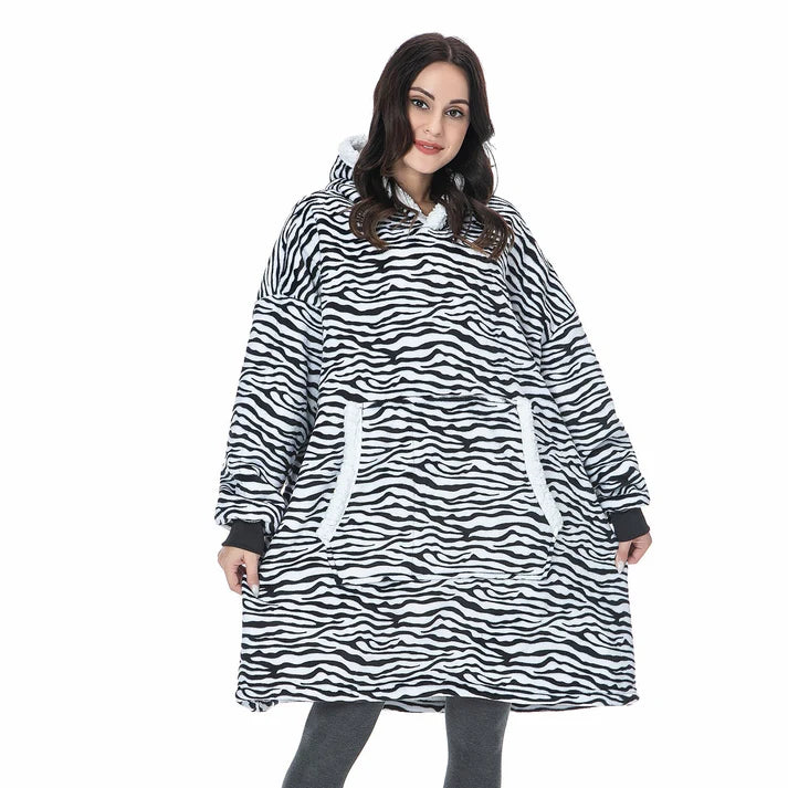 Angela - Soft Comfy Blanket with Hoodie Zebra
