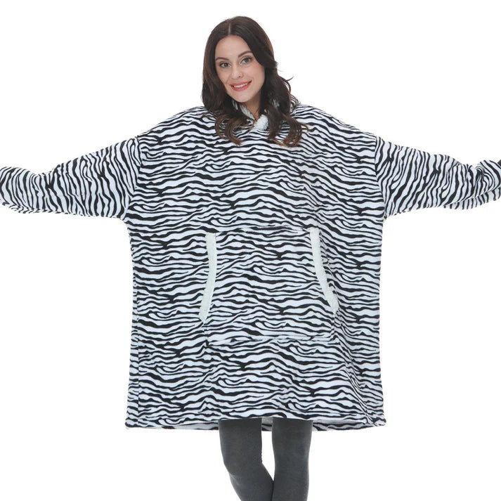 Angela - Soft Comfy Blanket with Hoodie Zebra
