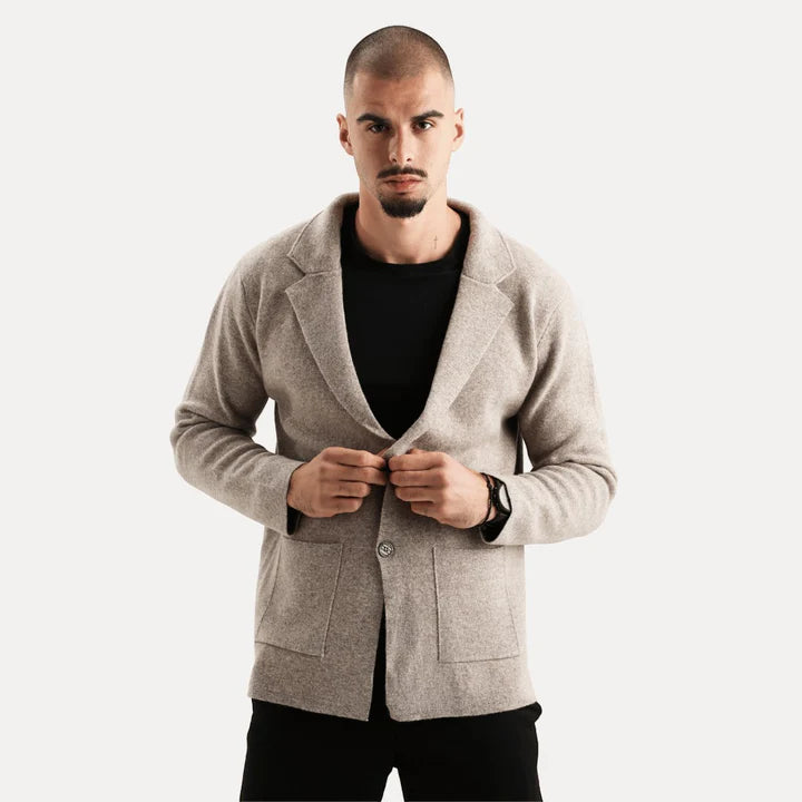 Antoine - Merino Wool Button Up Sweater-Beige