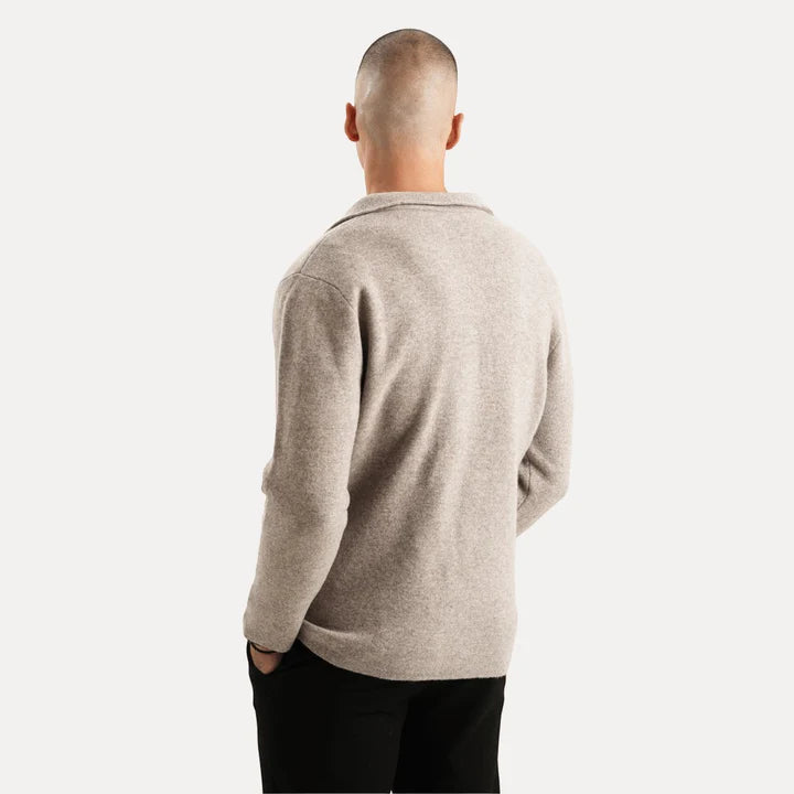 Antoine - Merino Wool Button Up Sweater-Beige