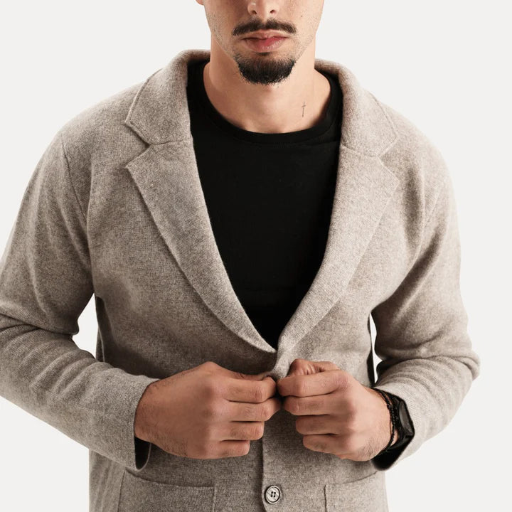 Antoine - Merino Wool Button Up Sweater-Beige