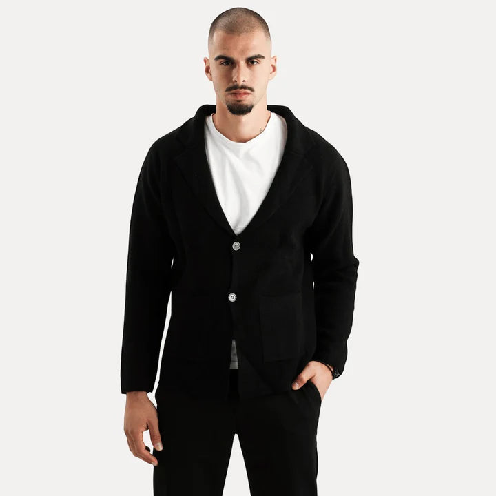 Antoine - Merino Wool Button Up Sweater-Black