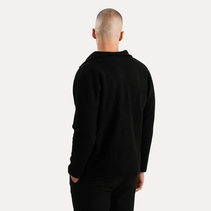 Antoine - Merino Wool Button Up Sweater-Black