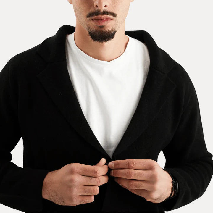 Antoine - Merino Wool Button Up Sweater-Black