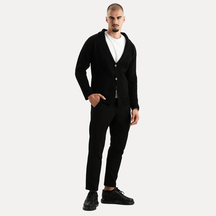 Antoine - Merino Wool Button Up Sweater-Black