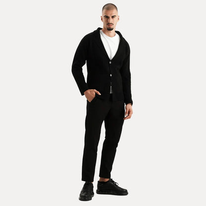 Antoine - Merino Wool Button Up Sweater-Black