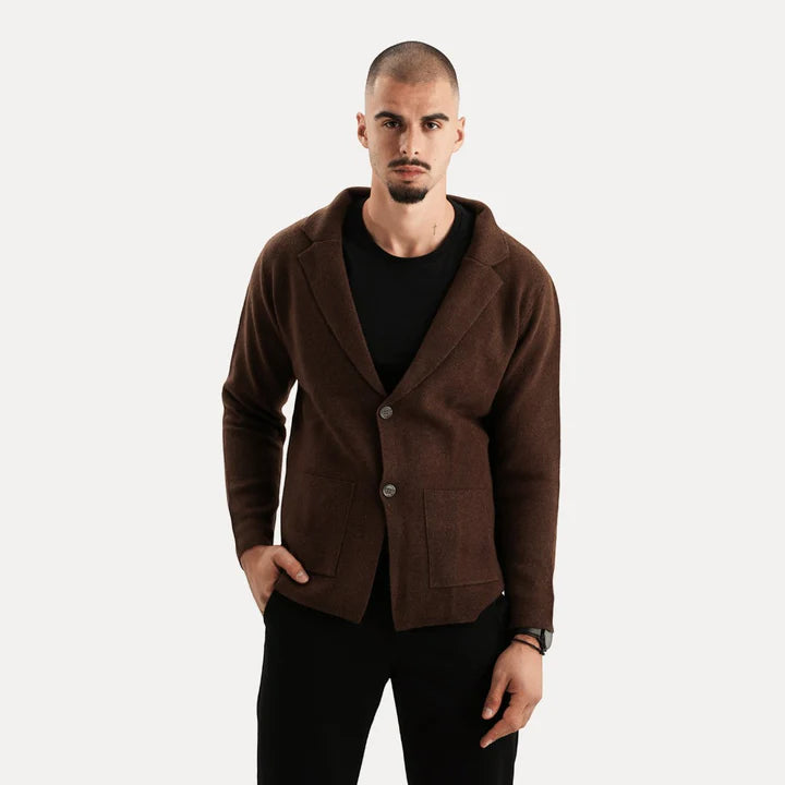 Antoine - Merino Wool Button Up Sweater-Brown