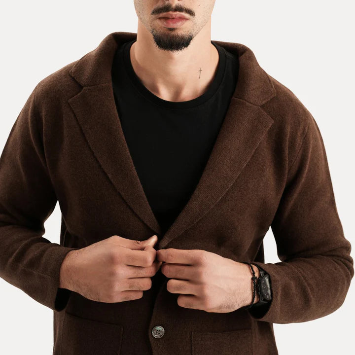Antoine - Merino Wool Button Up Sweater-Brown