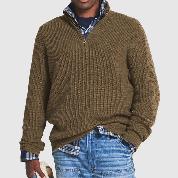 Bobby - Smarter Look Sweater with Zip Brown