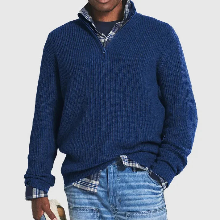 Bobby - Smarter Look Sweater with Zip Dark Blue