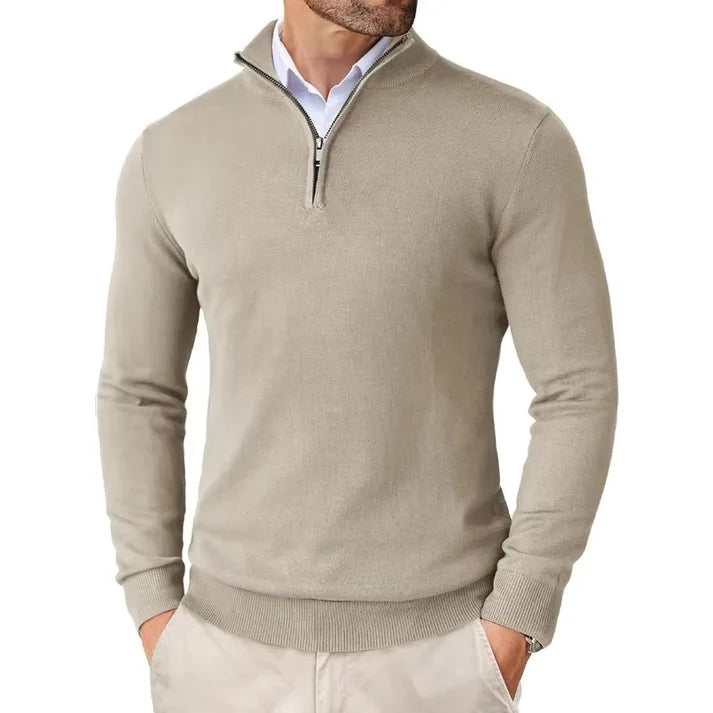 Charles - Merino WooL Sweater with Zip Beige