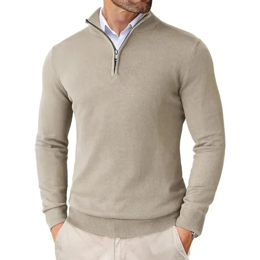 Charles - Merino WooL Sweater with Zip Beige