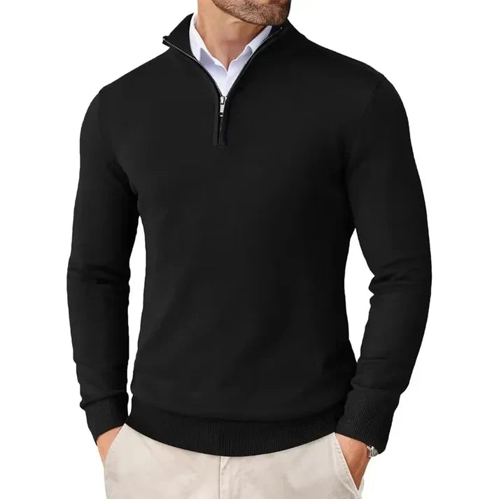 Charles - Merino WooL Sweater with Zip Black