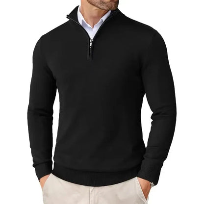 Charles - Merino WooL Sweater with Zip Black