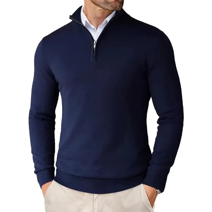 Charles - Merino WooL Sweater with Zip Blue