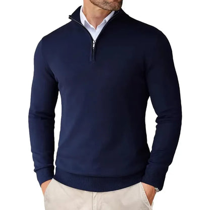 Charles - Merino WooL Sweater with Zip Blue