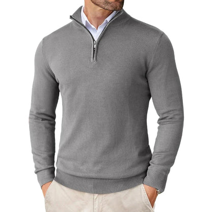 Charles - Merino WooL Sweater with Zip Dark Gray