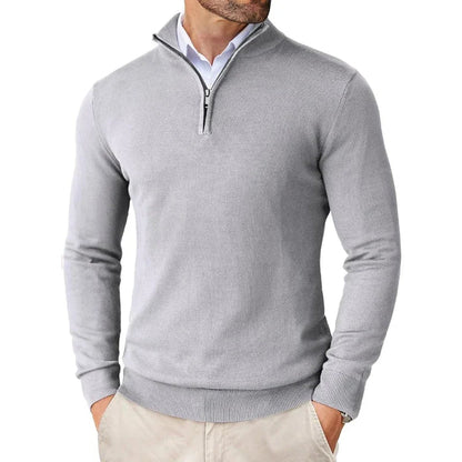 Charles - Merino WooL Sweater with Zip Light Gray