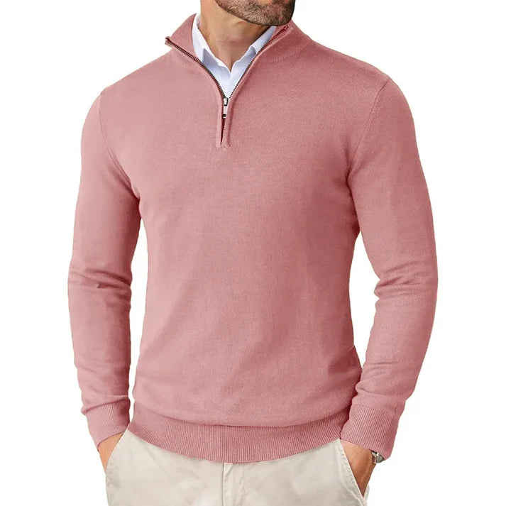Charles - Merino WooL Sweater with Zip Rose