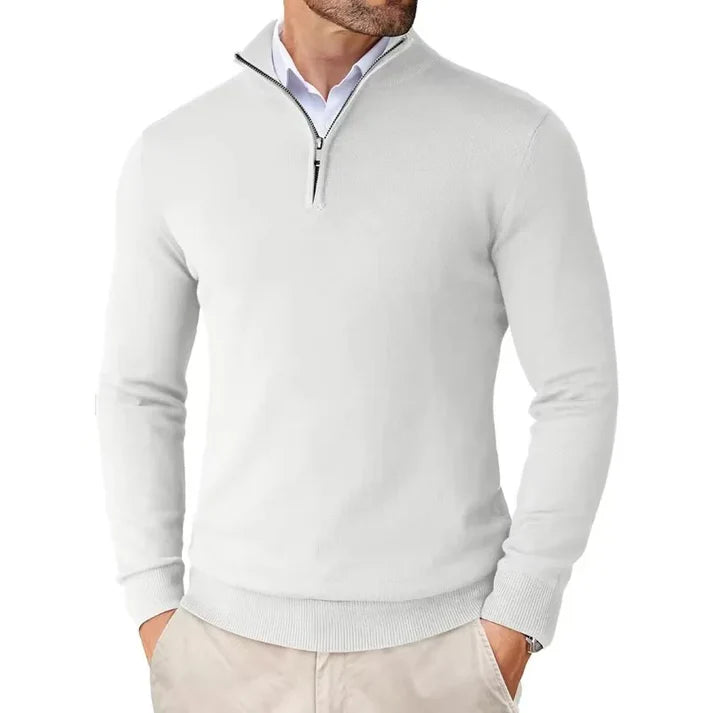 Charles - Merino WooL Sweater with Zip White