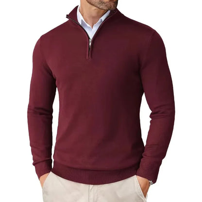 Charles - Merino WooL Sweater with Zip Wine Red