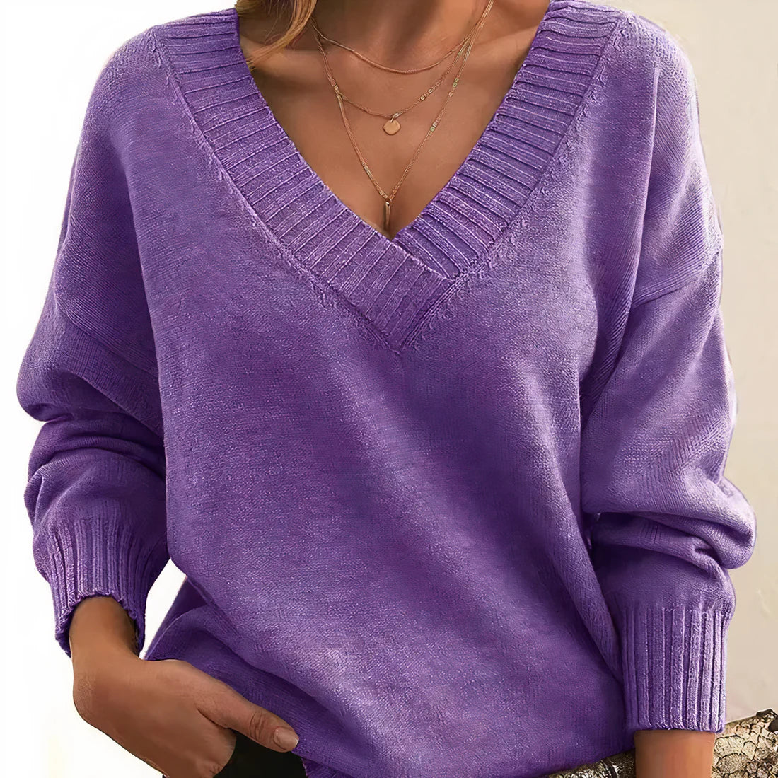 Clarise - Merino Wool Ultra-Soft Knit Sweater Purple