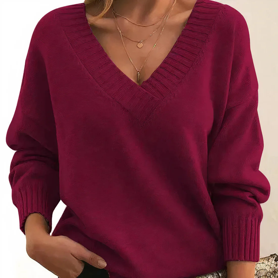 Clarise - Merino Wool Ultra-Soft Knit Sweater Red