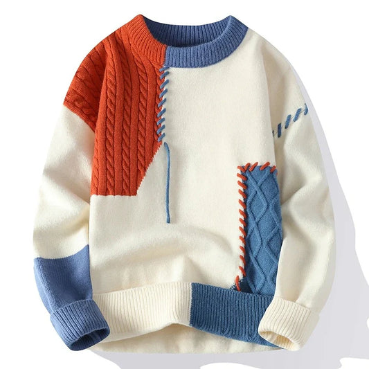 Dakota - Premium Merino Wool Sweater-Rusty Orange & Blue