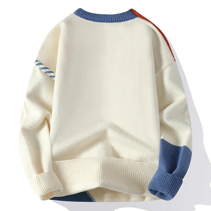 Dakota - Premium Merino Wool Sweater-Rusty Orange & Blue