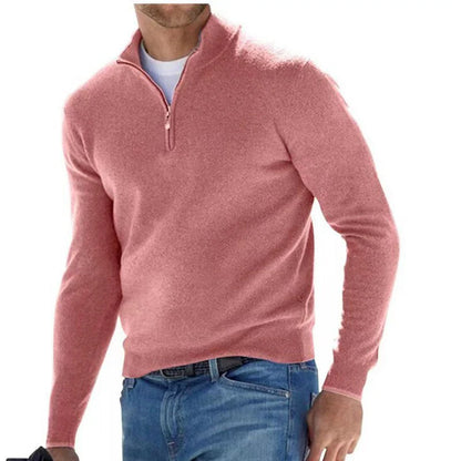 Ezra - Men's Merino Wool Pullover-Pink Red